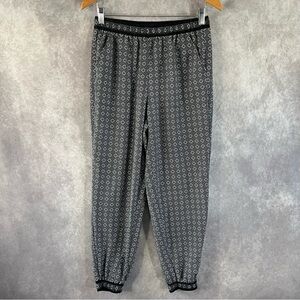 Max Studio Jogger Pants Women Medium Black White Elastic Waist Geometric Pull On
